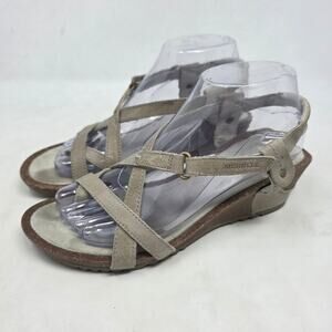Merrell Strappy Wedge Sandals Beige Comfort Slingback Casual Size 8